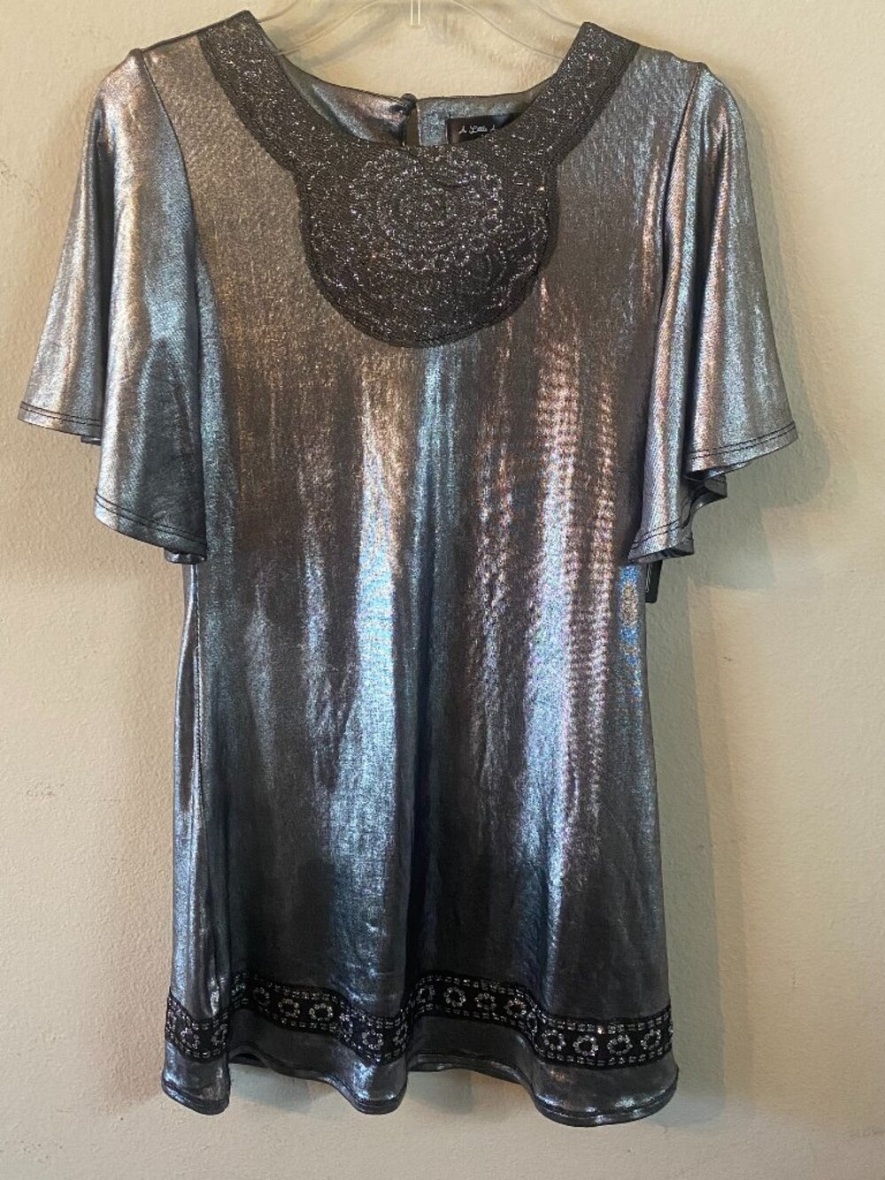A LITTLE ANGEL SIZE 10 SILVER EMBELLISHED TOP
